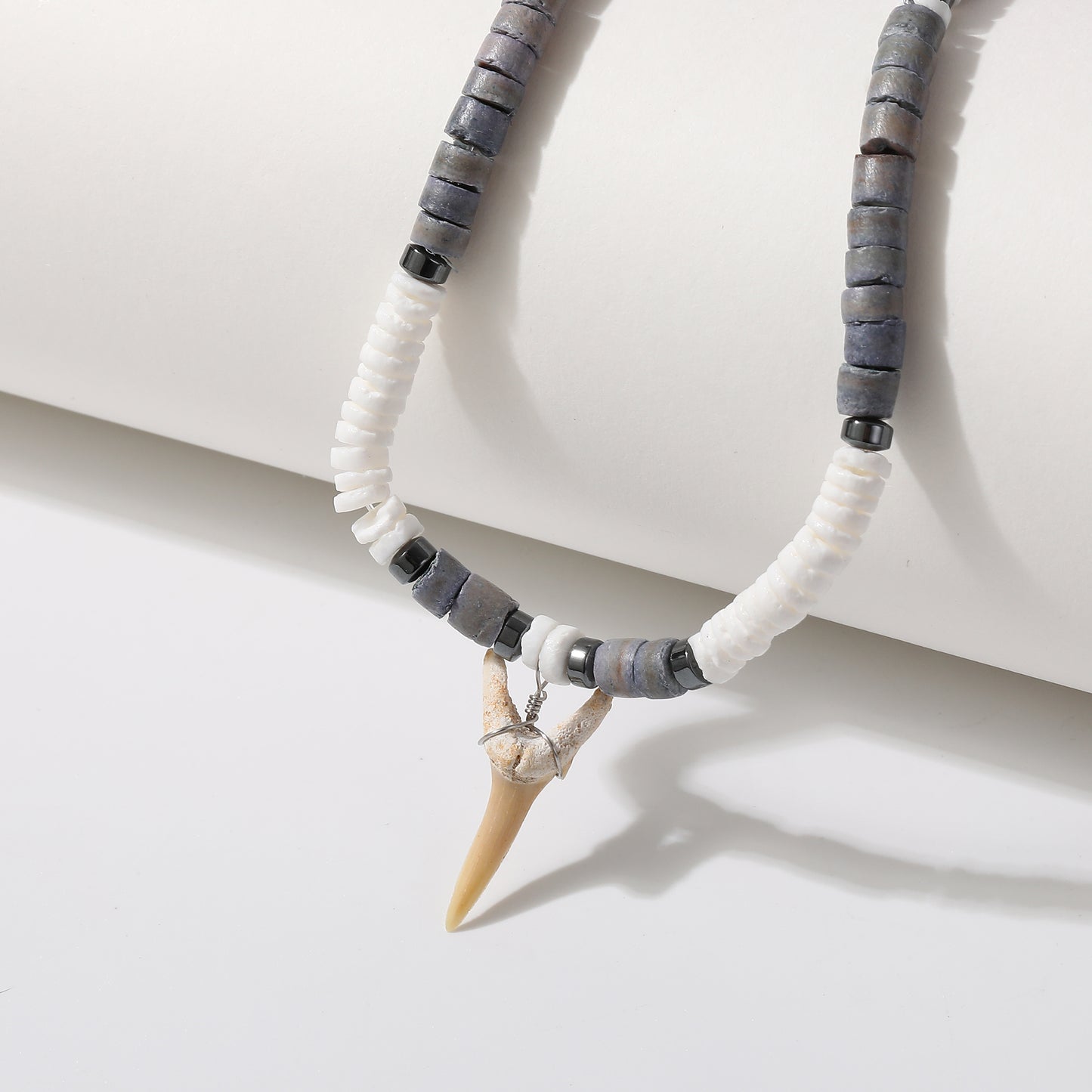 Beach-Inspired Shark Tooth Necklace – Handmade Beaded Surfer Jewelry