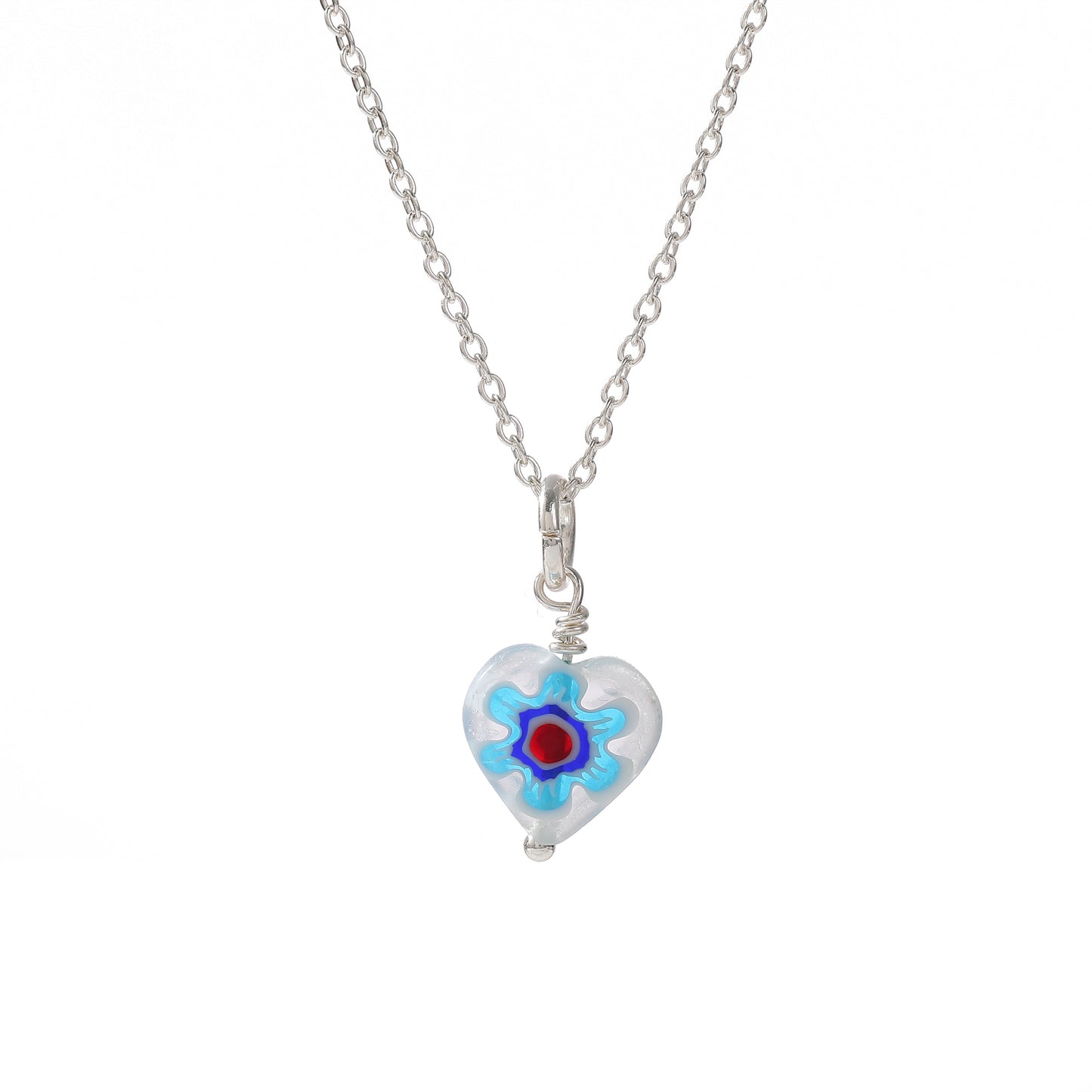 Assorted Heart Glass Bead Necklace on Silvery Chain (Random)