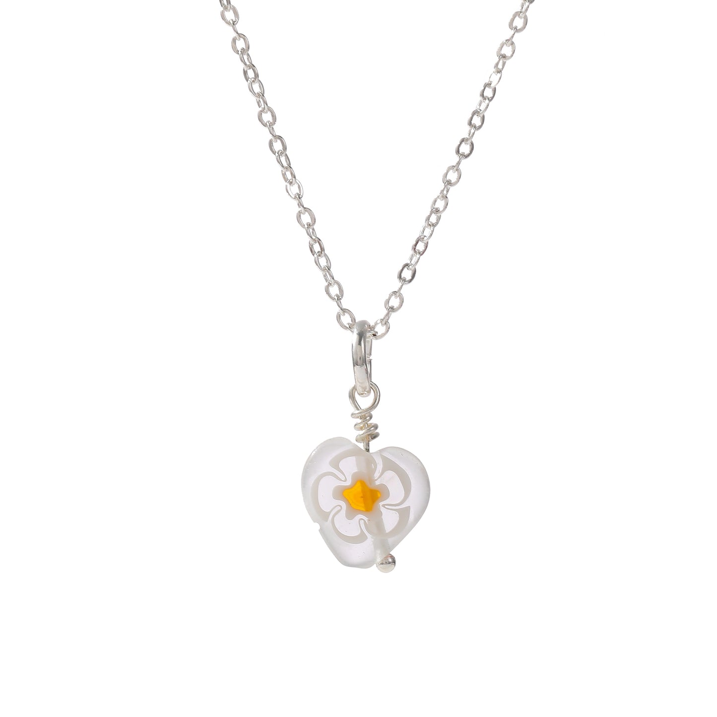 Assorted Heart Glass Bead Necklace on Silvery Chain (Random)