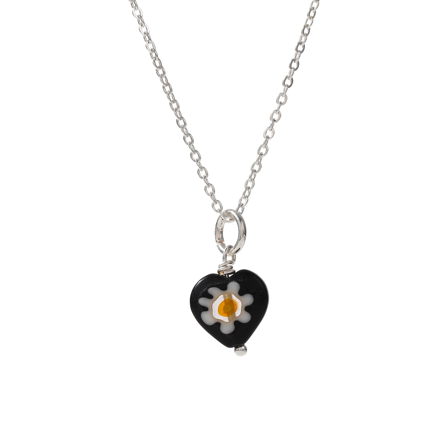 Assorted Heart Glass Bead Necklace on Silvery Chain (Random)