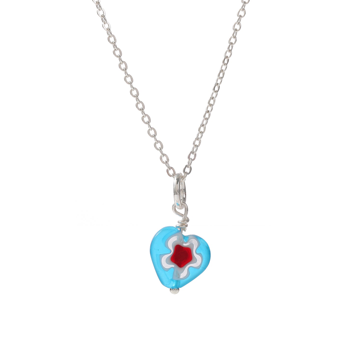 Assorted Heart Glass Bead Necklace on Silvery Chain (Random)