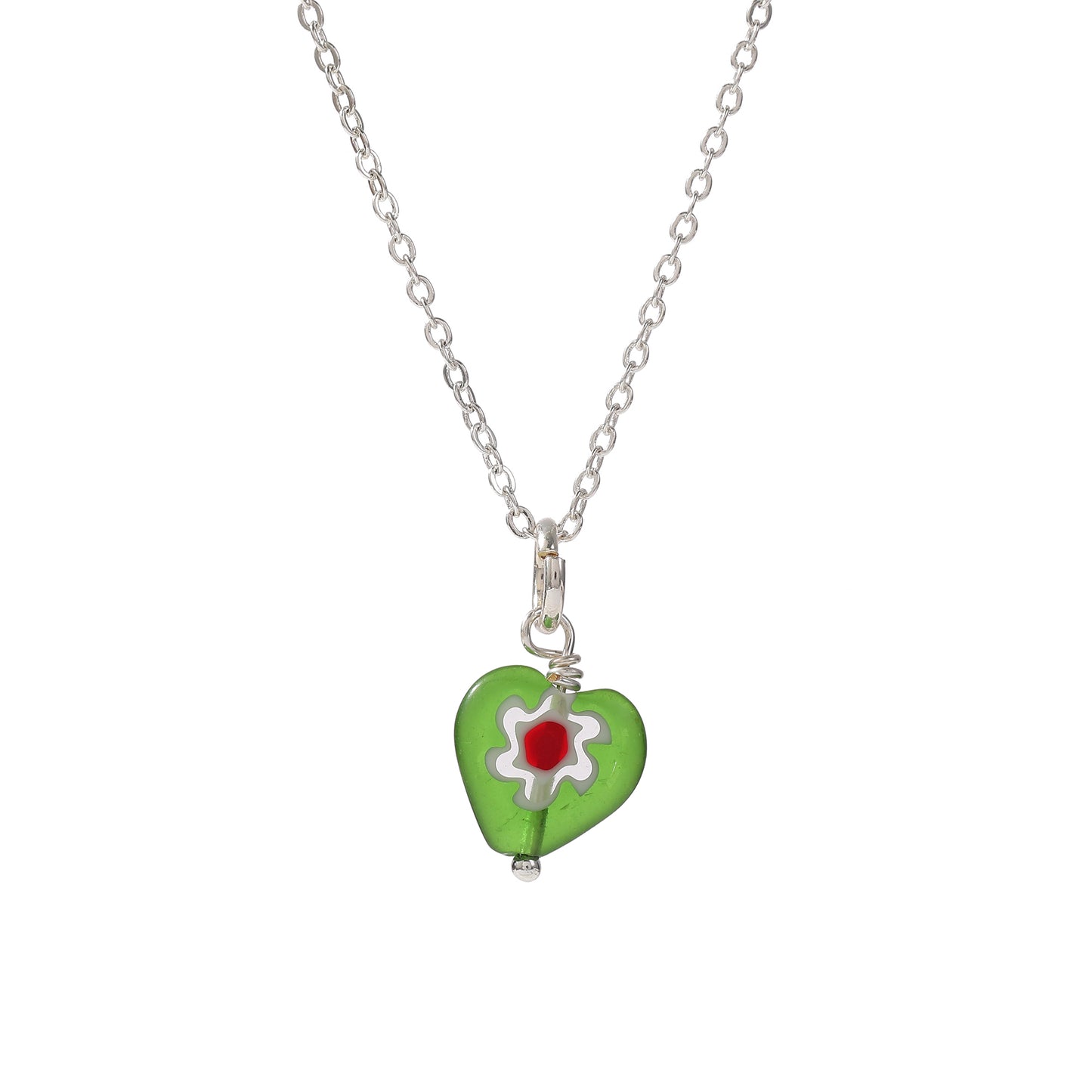 Assorted Heart Glass Bead Necklace on Silvery Chain (Random)