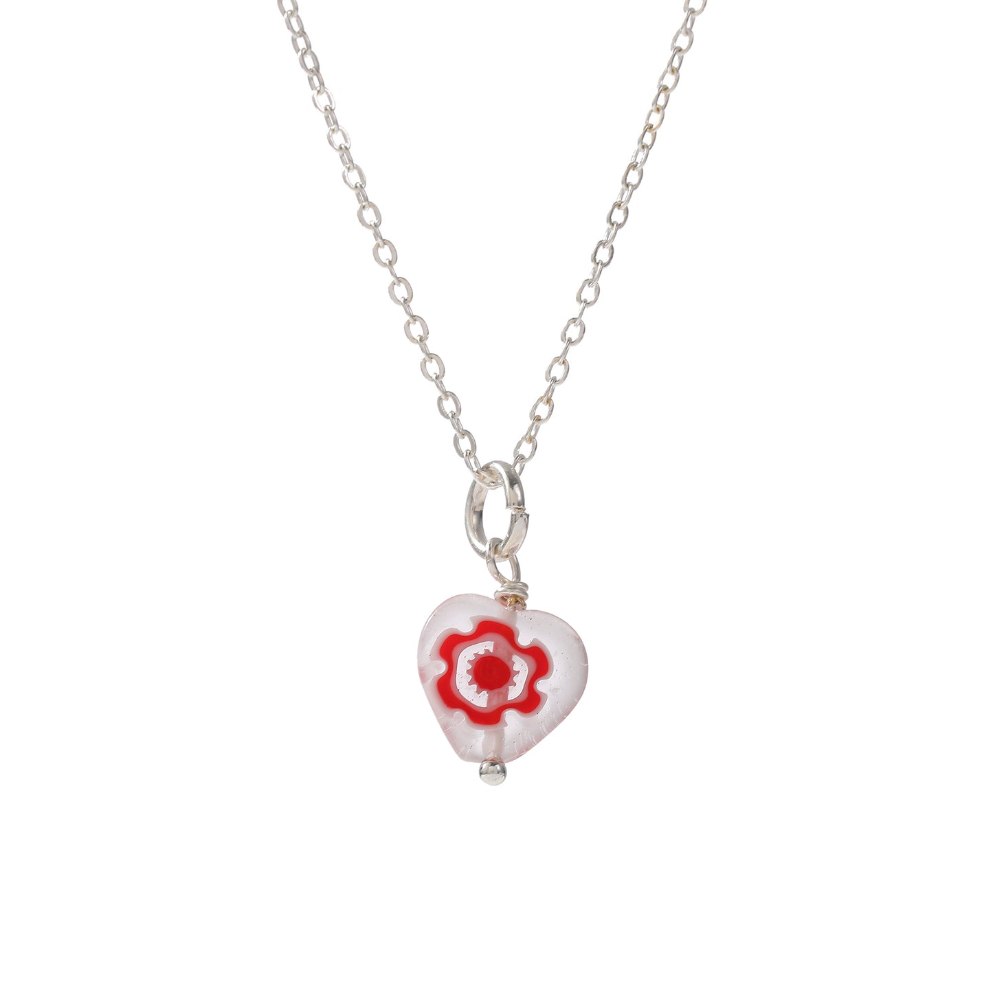 Assorted Heart Glass Bead Necklace on Silvery Chain (Random)