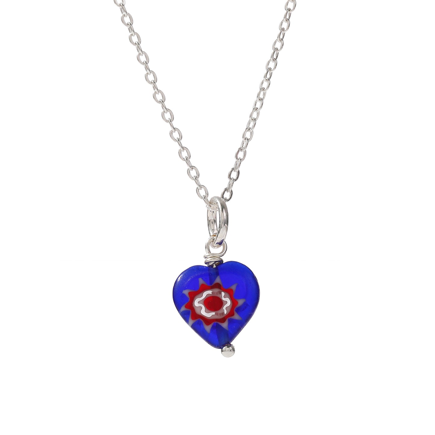 Assorted Heart Glass Bead Necklace on Silvery Chain (Random)