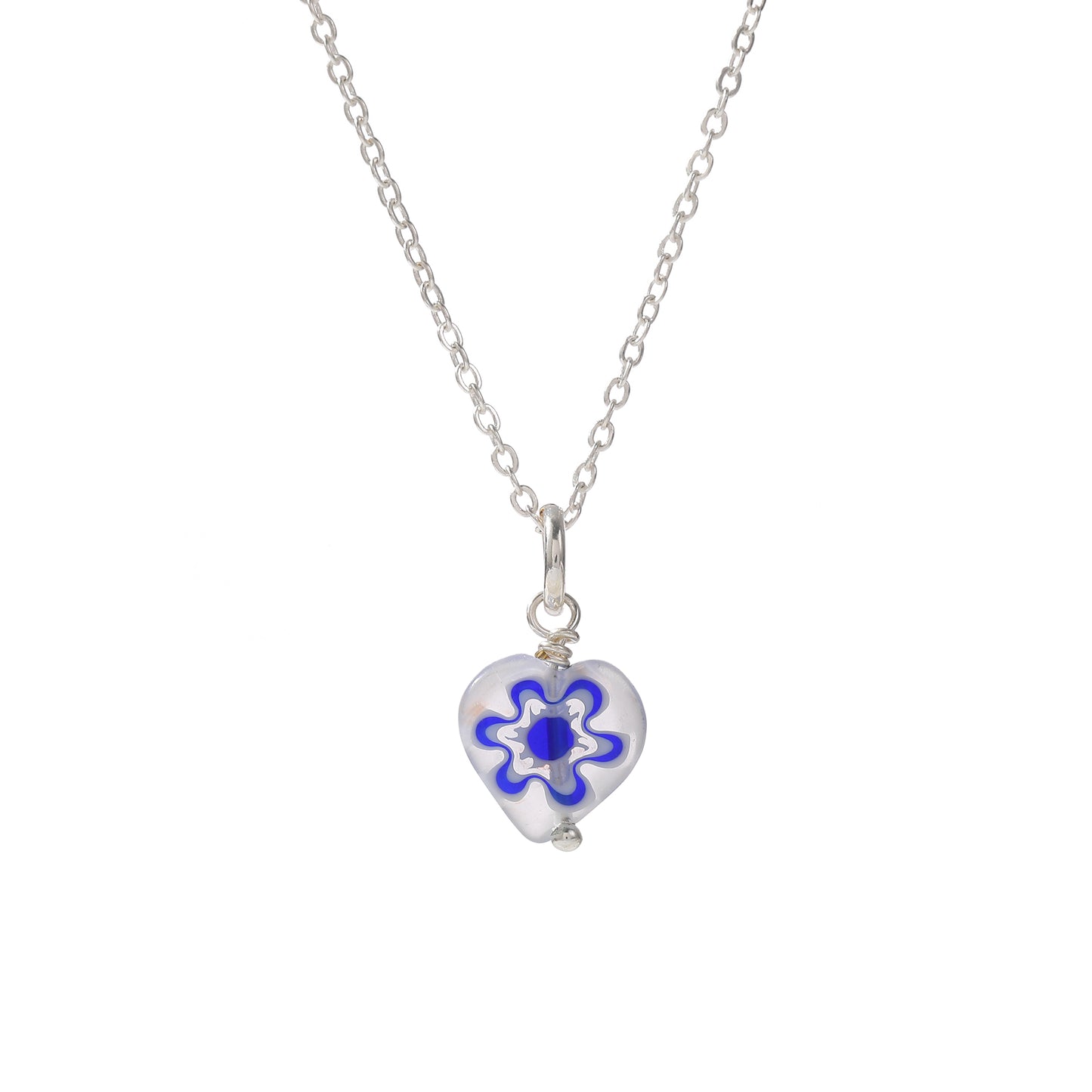 Assorted Heart Glass Bead Necklace on Silvery Chain (Random)