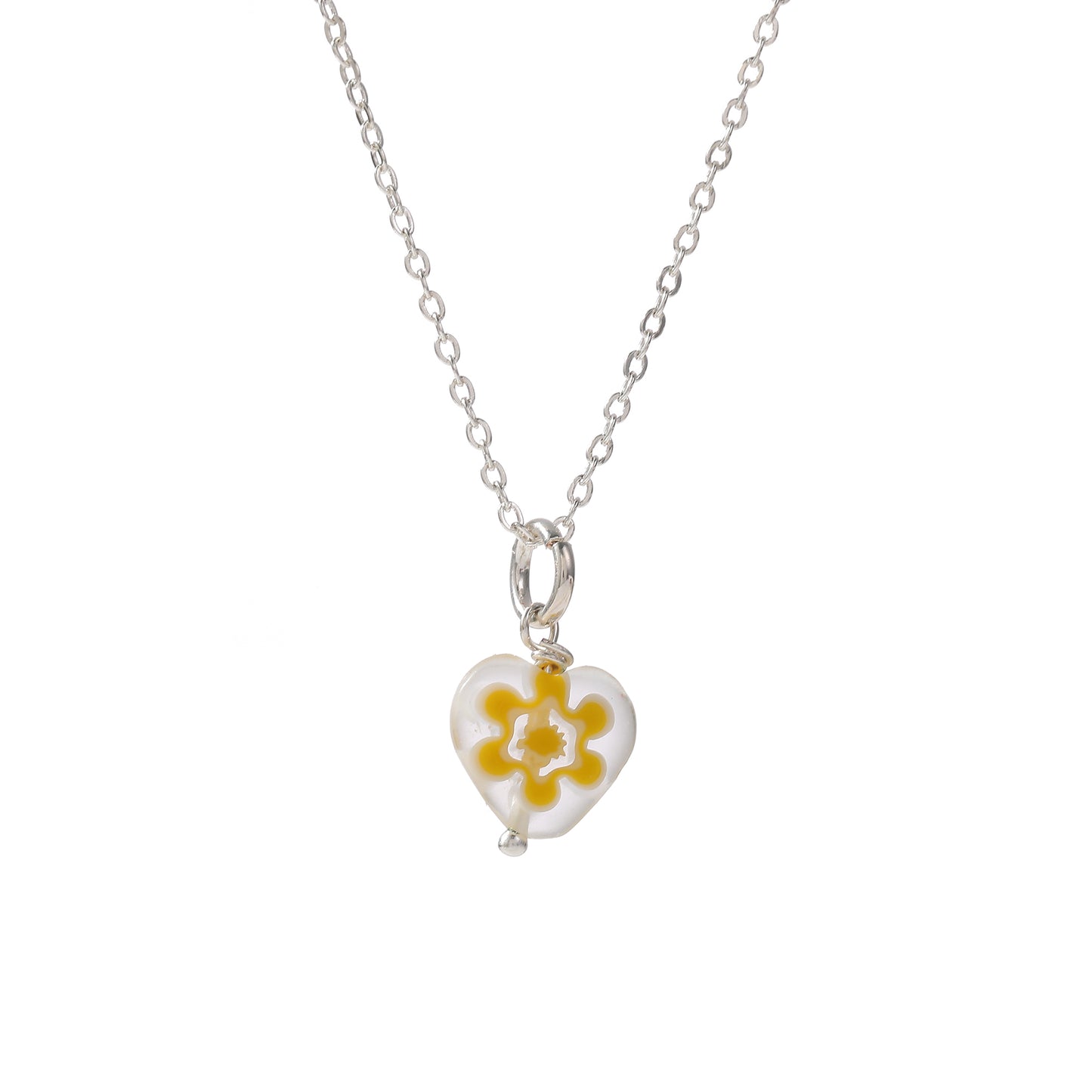 Assorted Heart Glass Bead Necklace on Silvery Chain (Random)