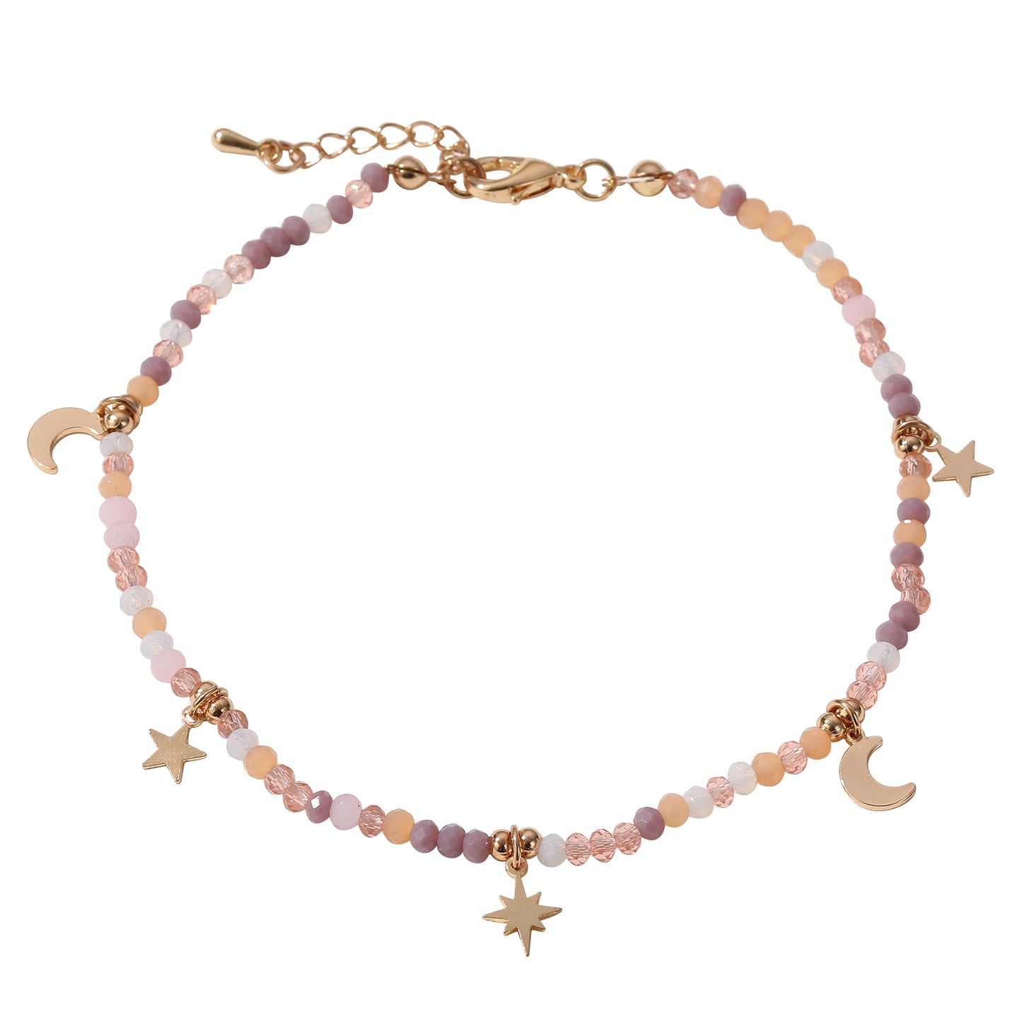 Multicolor Faceted Beads Anklet with Gold Moon & Stars - Elegant & Charming Jewelry for Women