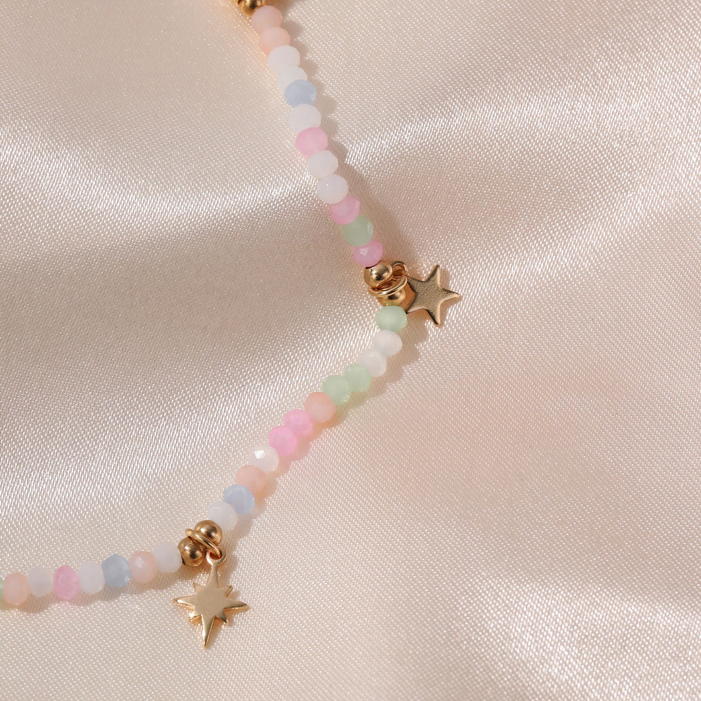 Multicolor Faceted Beads Anklet with Gold Moon & Stars - Elegant & Charming Jewelry for Women