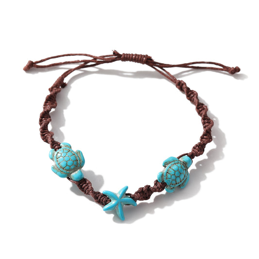 Ocean-Inspired Turquoise Charm Woven Bracelet Set - Boho Jewelry with Turtle & Star Charms - Perfect for Beach Lovers, Summer Style, Thoughtful Gifts
