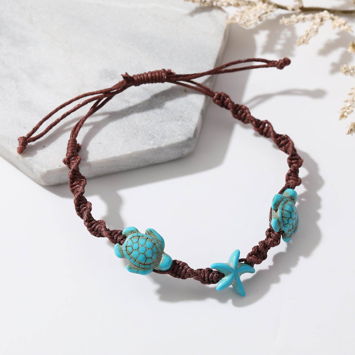 Ocean-Inspired Turquoise Charm Woven Bracelet Set - Boho Jewelry with Turtle & Star Charms - Perfect for Beach Lovers, Summer Style, Thoughtful Gifts