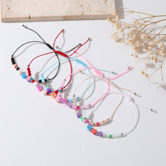 Colorful Handwoven String Bracelets with Round & Flower Beads - Boho Style Jewelry for Women