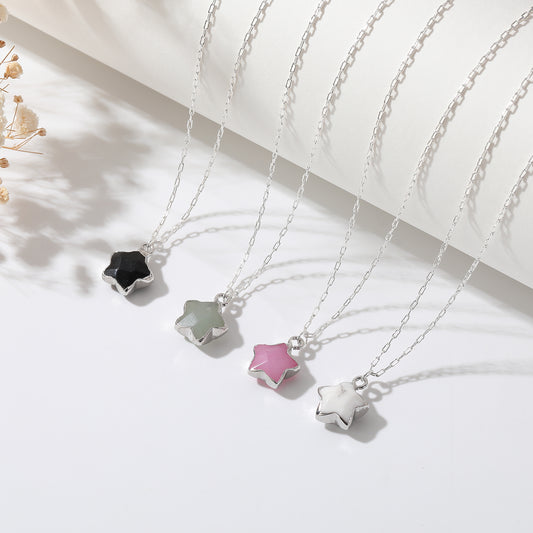 Colorful Natural Stone Star Necklaces on Silver Chain - Elegant & Unique Jewelry for Women