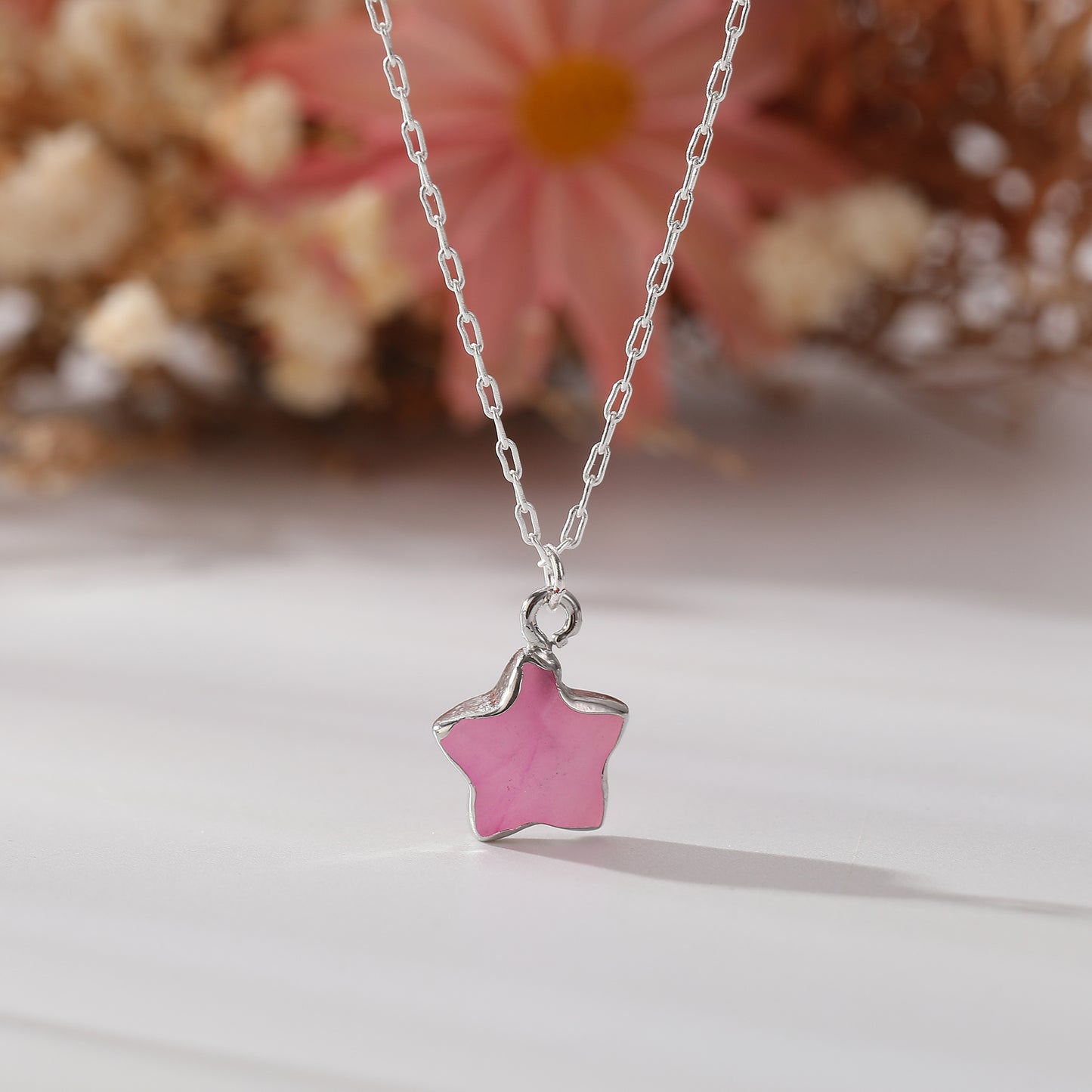 Colorful Natural Stone Star Necklaces on Silver Chain - Elegant & Unique Jewelry for Women