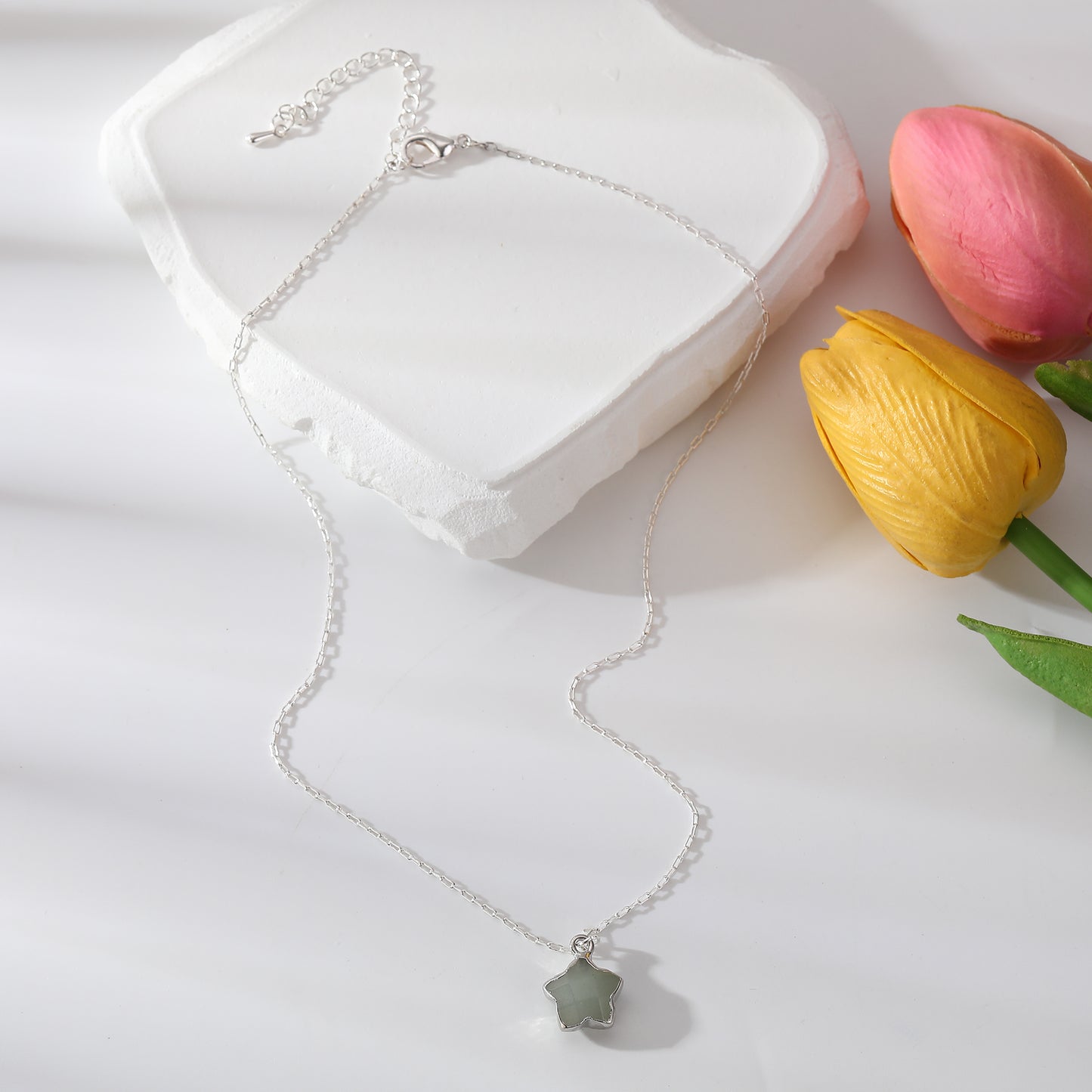 Colorful Natural Stone Star Necklaces on Silver Chain - Elegant & Unique Jewelry for Women