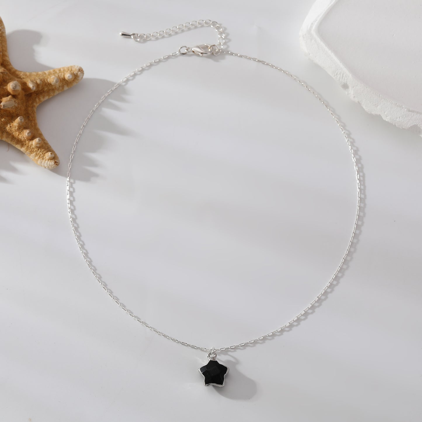 Colorful Natural Stone Star Necklaces on Silver Chain - Elegant & Unique Jewelry for Women