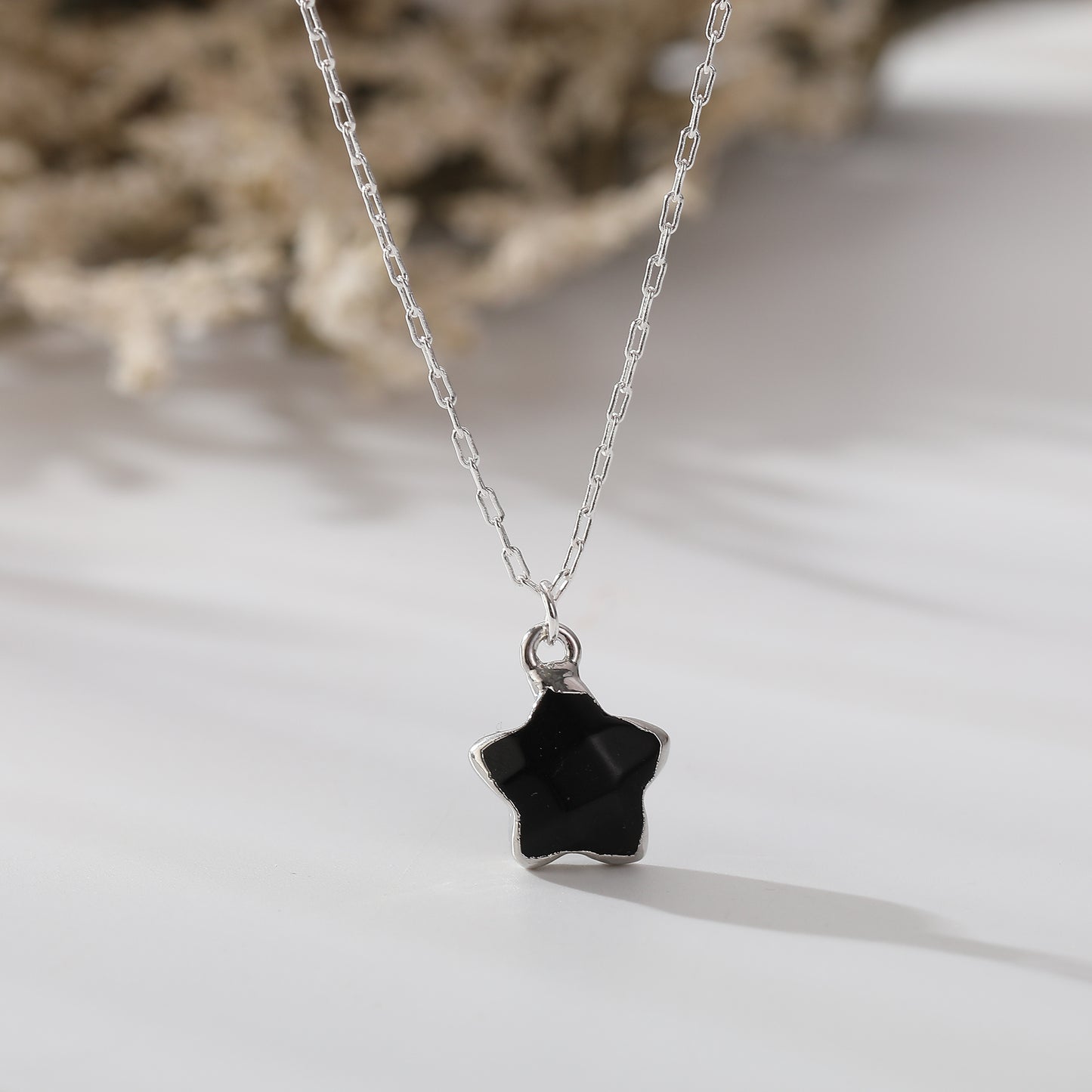 Colorful Natural Stone Star Necklaces on Silver Chain - Elegant & Unique Jewelry for Women