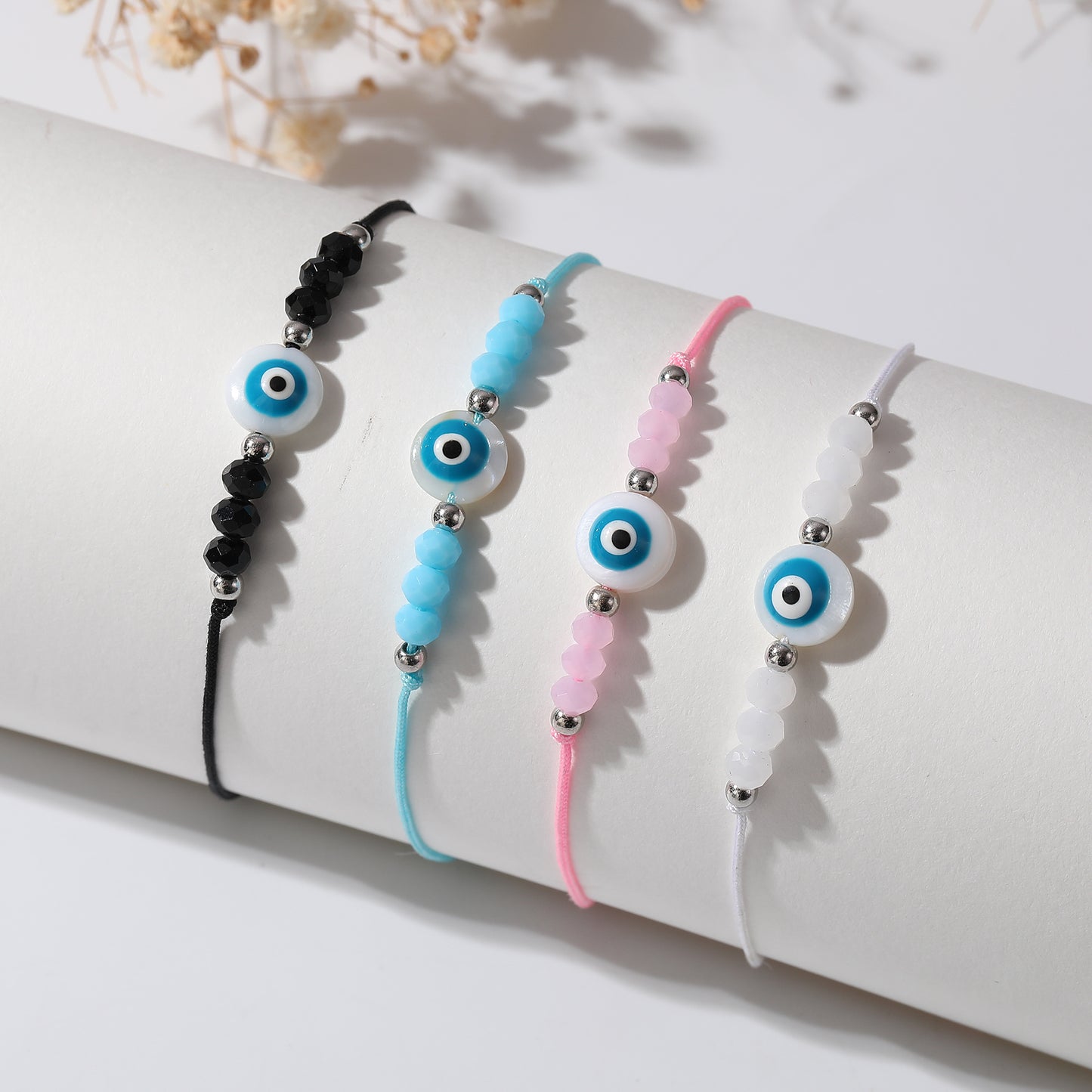 Assorted Adjustable String Lucky Eye Bead Bracelets - Protection & Style in Black, Blue, Pink & White