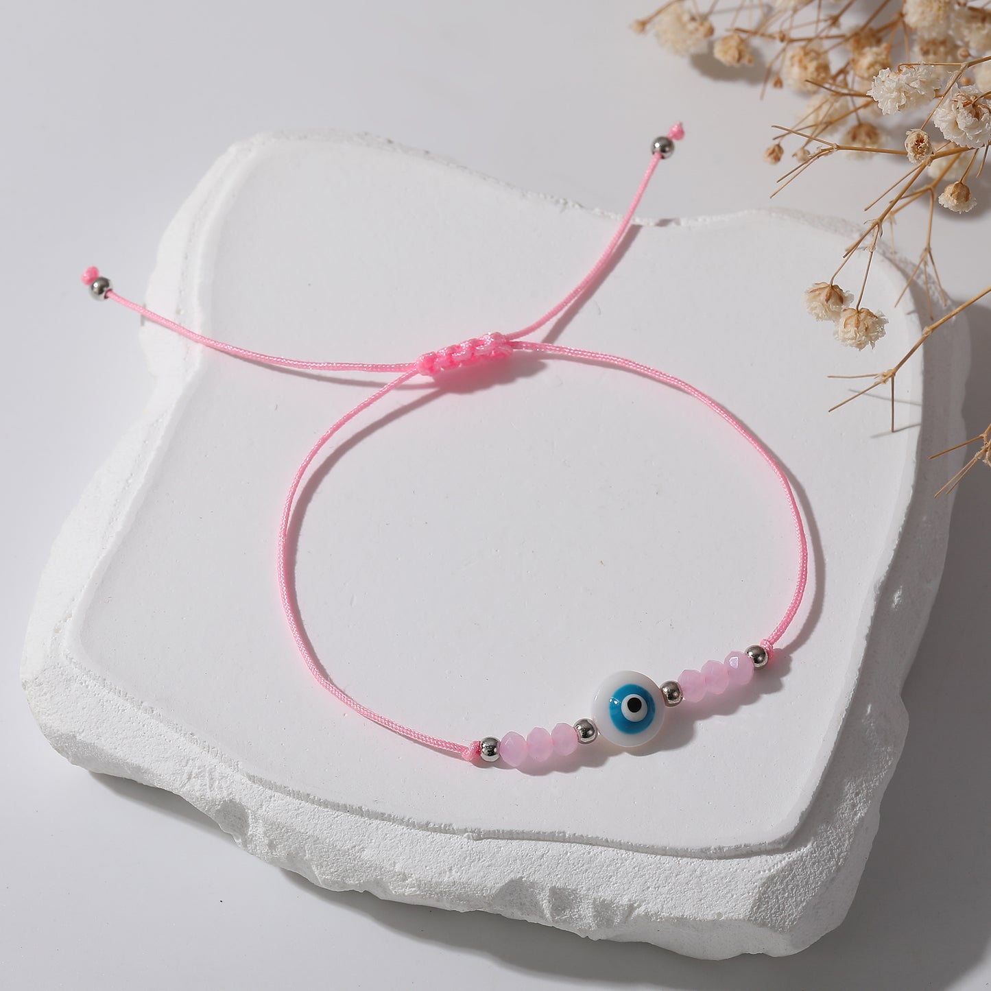 Assorted Adjustable String Lucky Eye Bead Bracelets - Protection & Style in Black, Blue, Pink & White