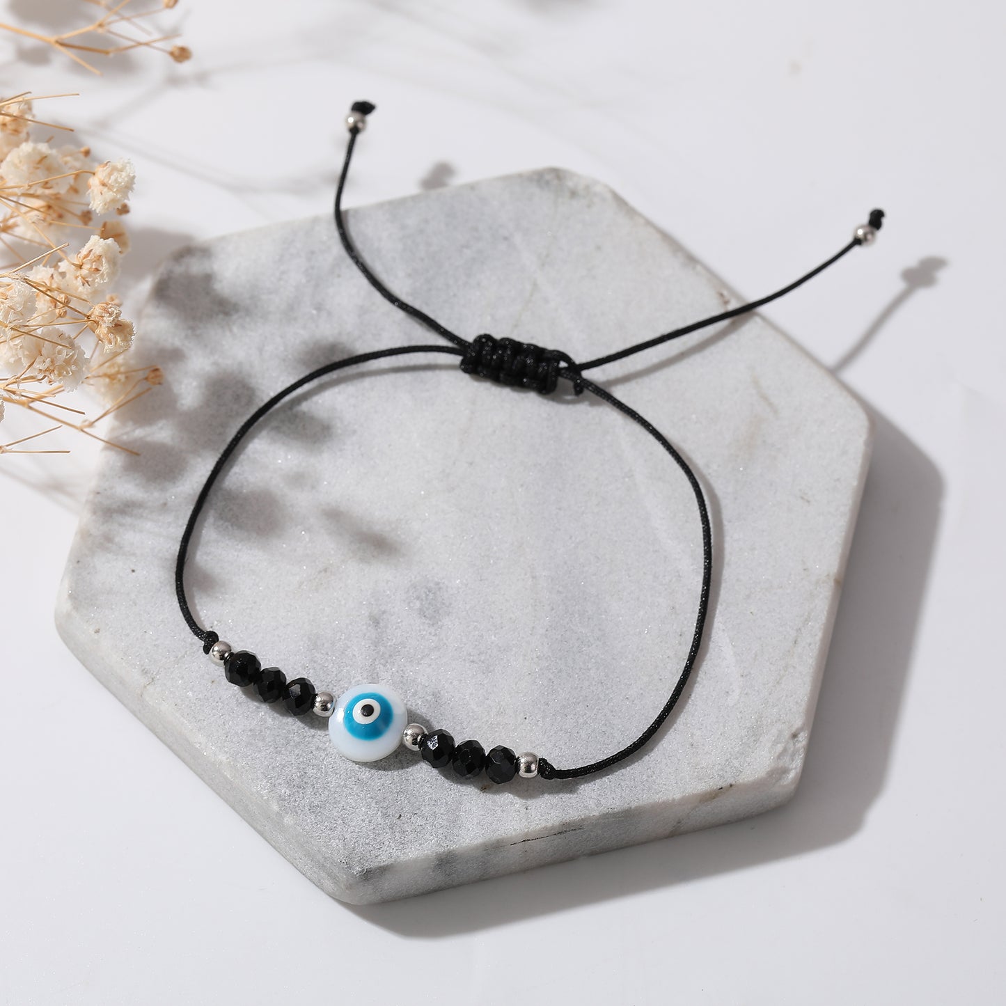 Assorted Adjustable String Lucky Eye Bead Bracelets - Protection & Style in Black, Blue, Pink & White