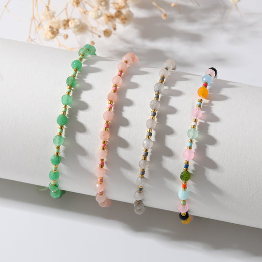 Handmade Adjustable Genuine Stone Beaded Bracelets - Unique Natural Stone Jewelry for Women, Assorted Colors