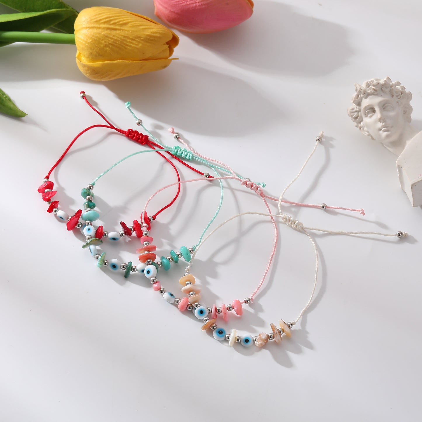Lucky Eye Beads Bracelet with Stones - Colorful Adjustable Protection Bracelet for Good Fortune & Stylish Everyday Wear