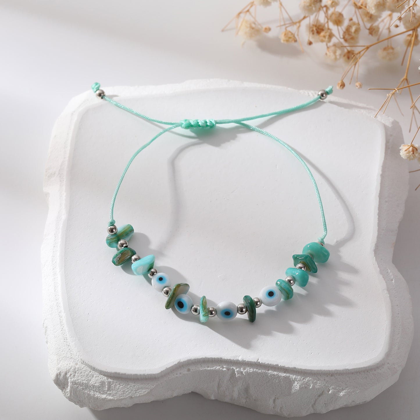 Lucky Eye Beads Bracelet with Stones - Colorful Adjustable Protection Bracelet for Good Fortune & Stylish Everyday Wear