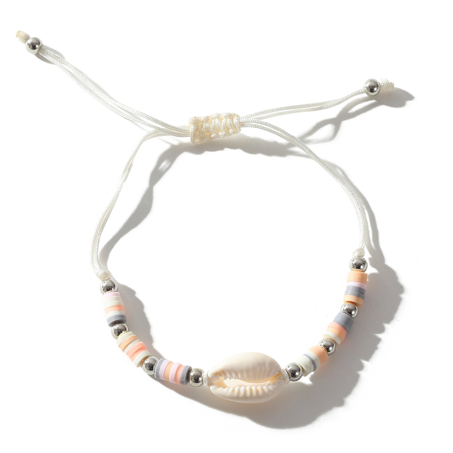 Adjustable Cowrie Shell & Multicolor Fimo Bead Bracelet - Handmade Boho Style String Bracelet for Women