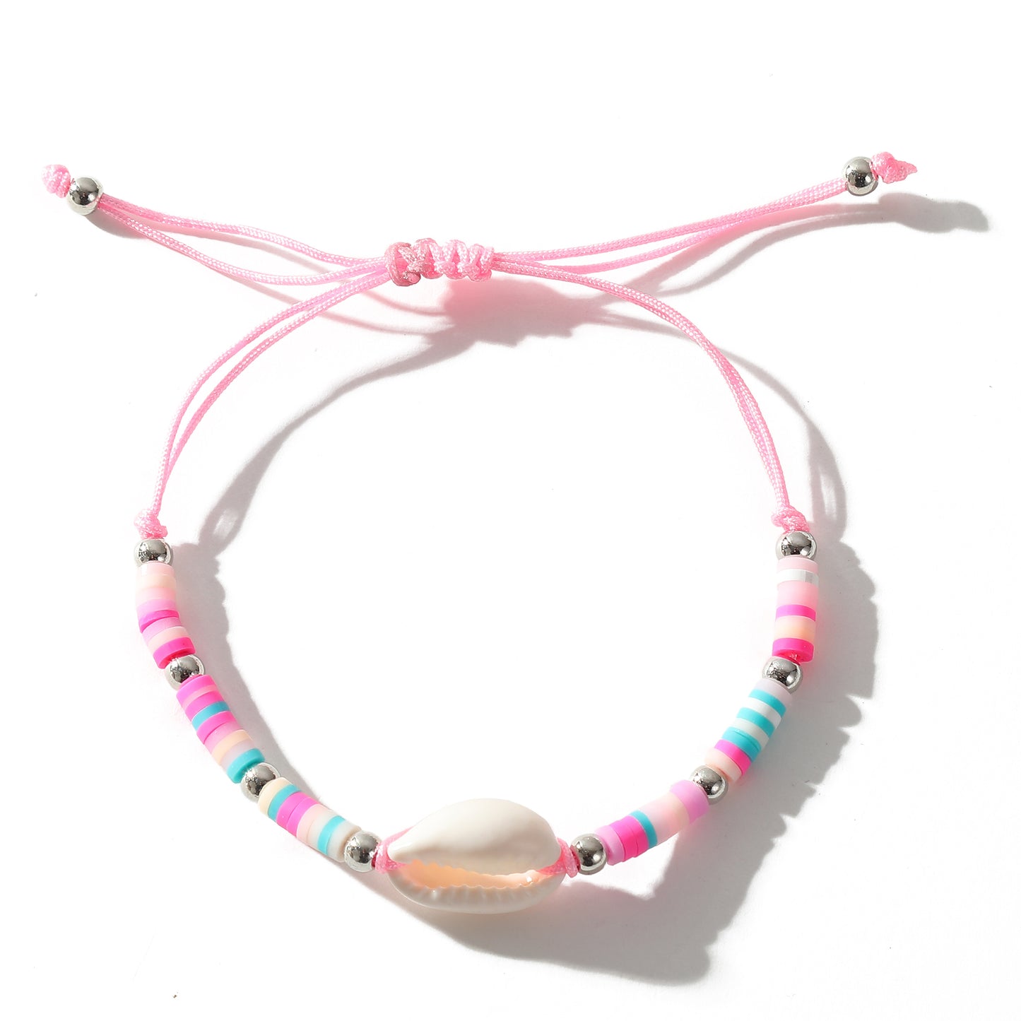 Adjustable Cowrie Shell & Multicolor Fimo Bead Bracelet - Handmade Boho Style String Bracelet for Women