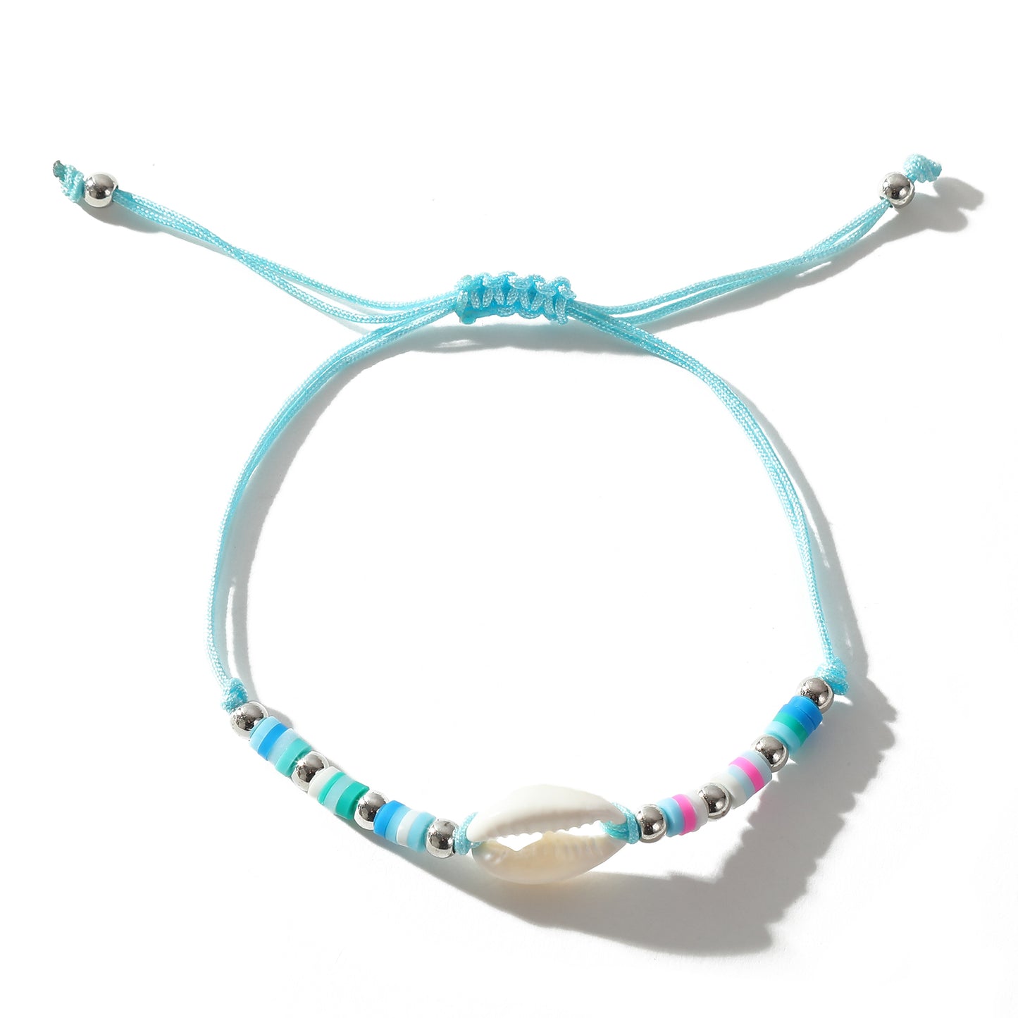 Adjustable Cowrie Shell & Multicolor Fimo Bead Bracelet - Handmade Boho Style String Bracelet for Women