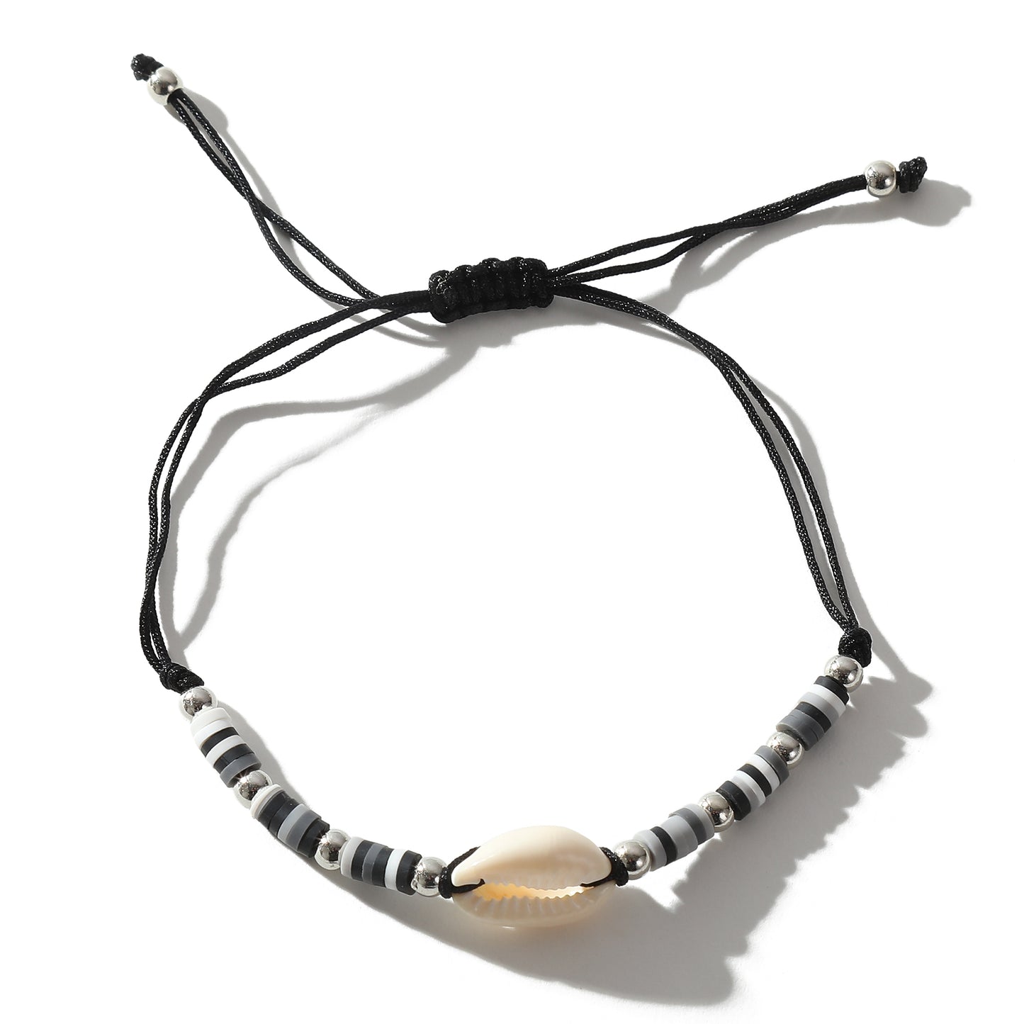 Adjustable Cowrie Shell & Multicolor Fimo Bead Bracelet - Handmade Boho Style String Bracelet for Women