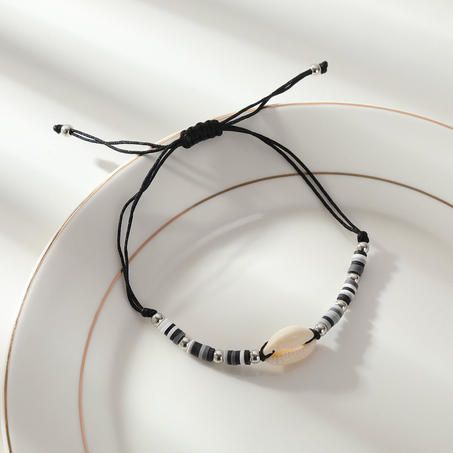 Adjustable Cowrie Shell & Multicolor Fimo Bead Bracelet - Handmade Boho Style String Bracelet for Women