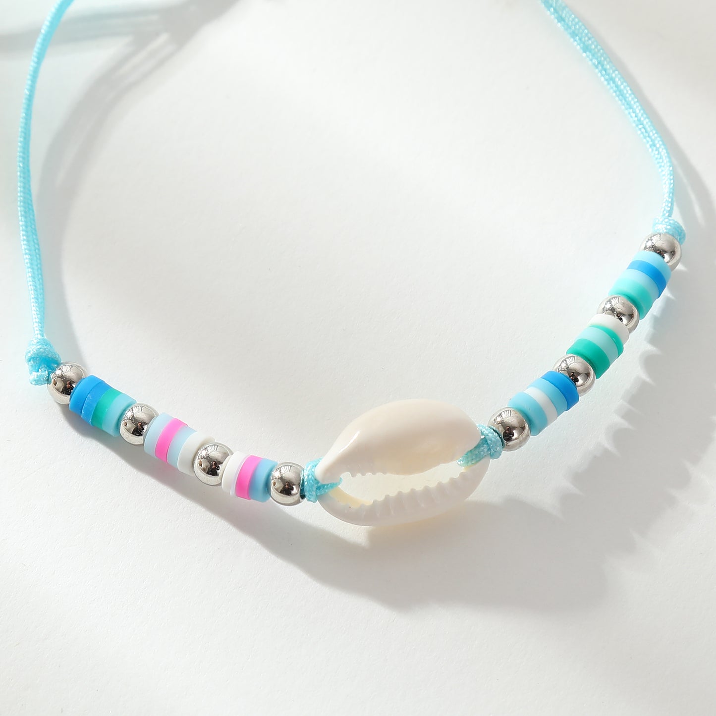 Adjustable Cowrie Shell & Multicolor Fimo Bead Bracelet - Handmade Boho Style String Bracelet for Women