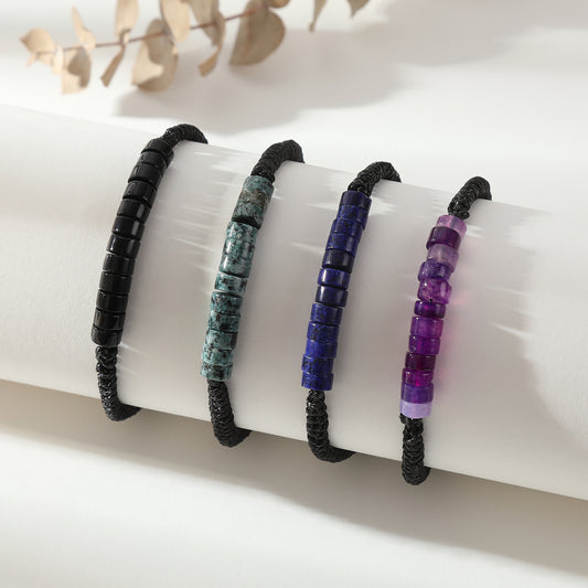 Adjustable Genuine Stone Bead Leather Bracelets - Handcrafted Jewelry for Men & Women, Natural Elegance for Every Occasion
