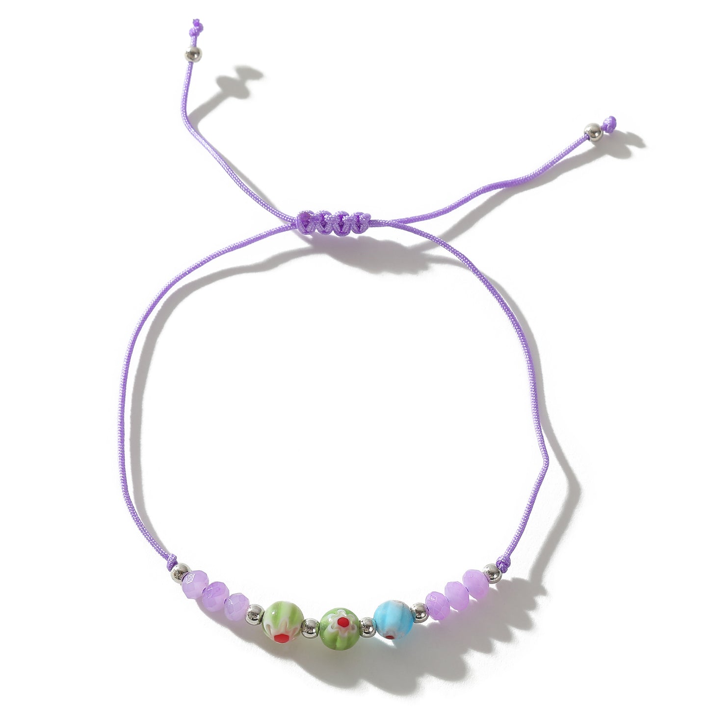 3 Millefiori Bead Bracelets - Colorful Handmade Jewelry for Women, Boho Style Adjustable Bracelets
