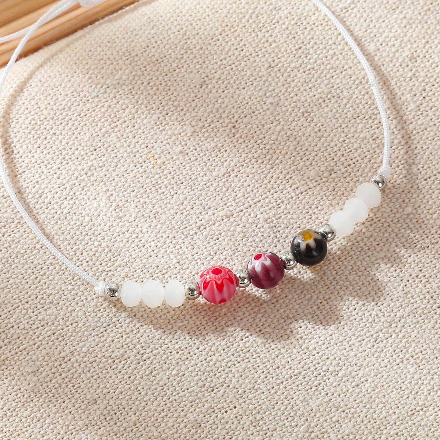 3 Millefiori Bead Bracelets - Colorful Handmade Jewelry for Women, Boho Style Adjustable Bracelets