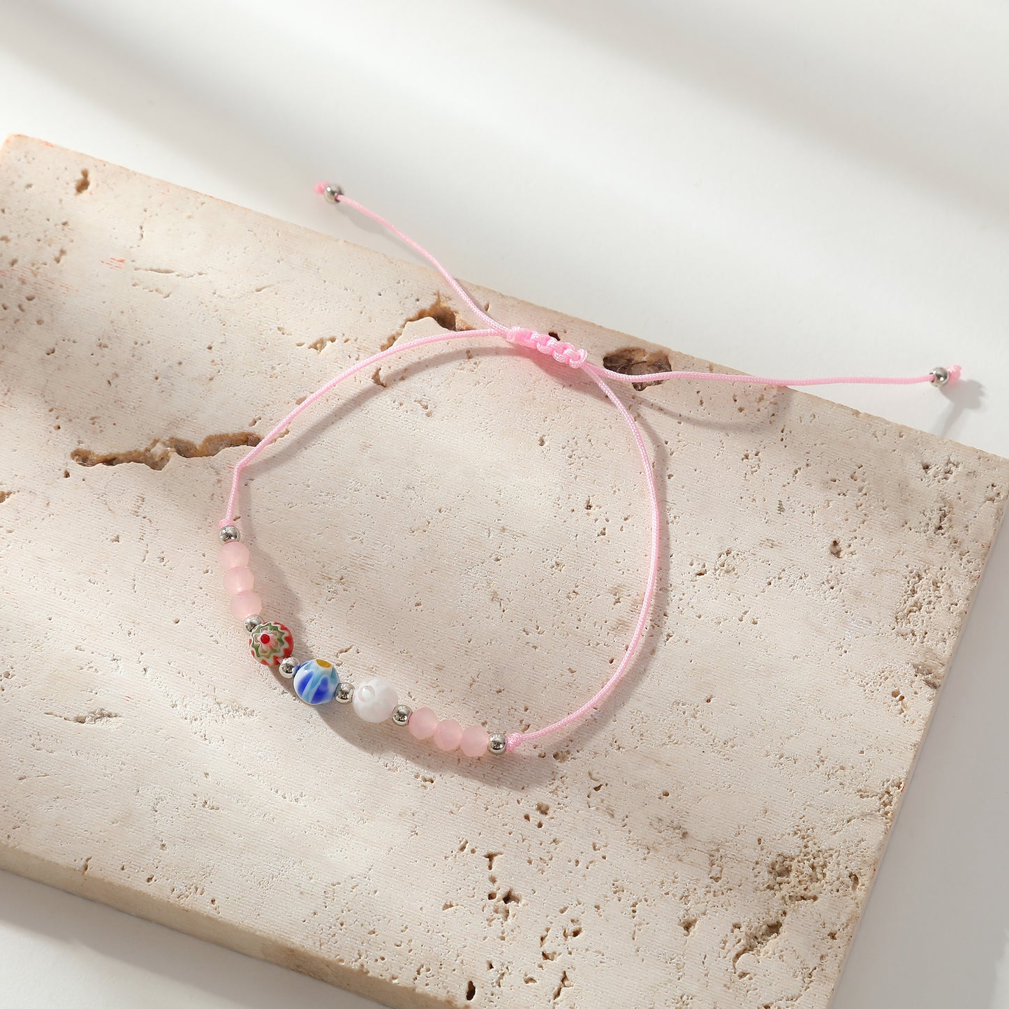 3 Millefiori Bead Bracelets - Colorful Handmade Jewelry for Women, Boho Style Adjustable Bracelets