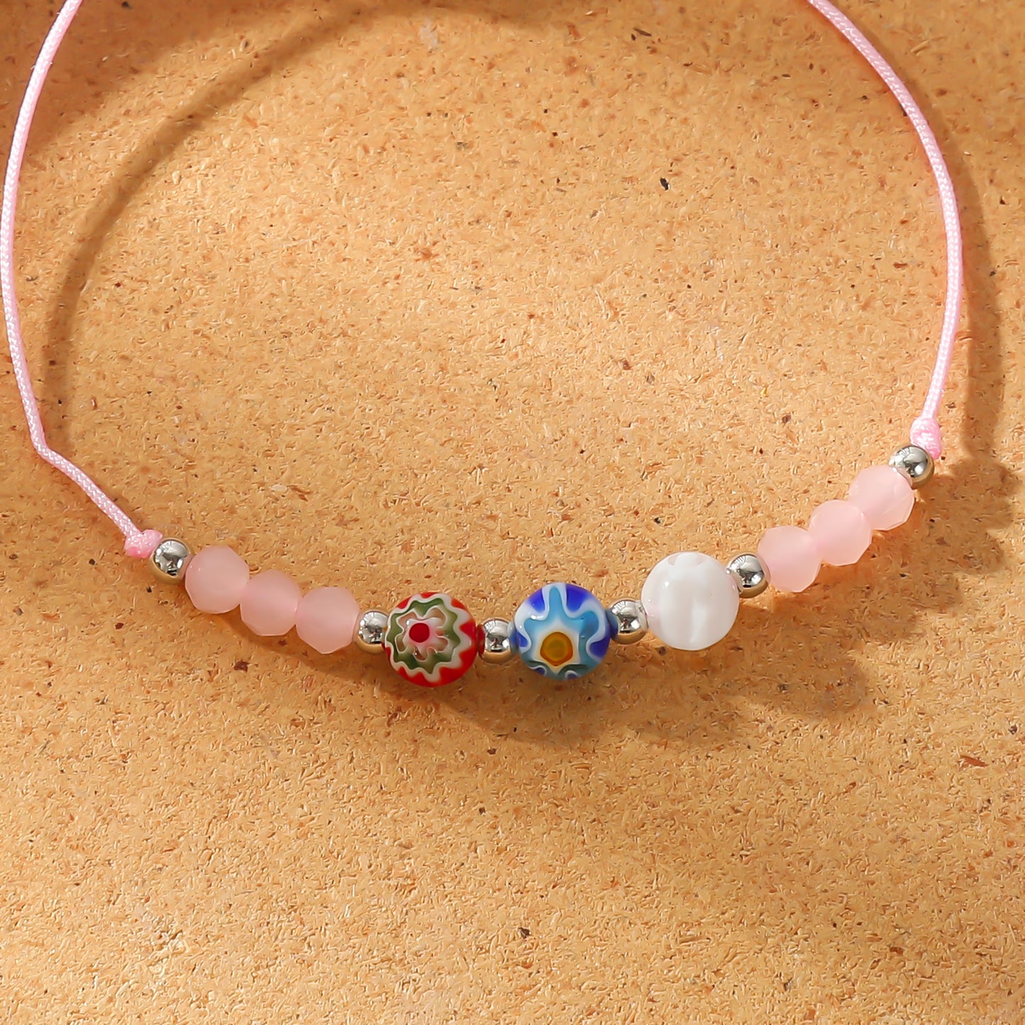 3 Millefiori Bead Bracelets - Colorful Handmade Jewelry for Women, Boho Style Adjustable Bracelets