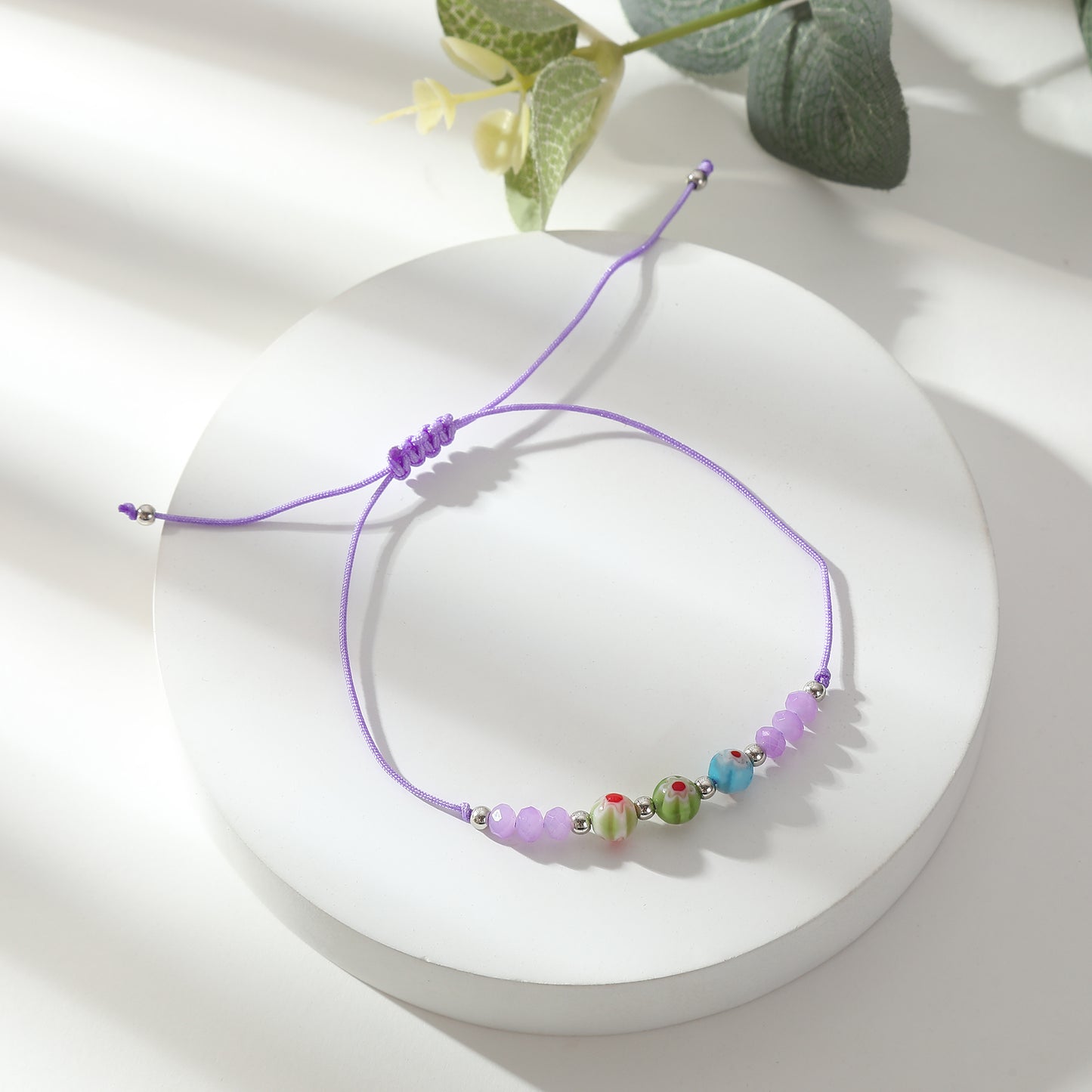 3 Millefiori Bead Bracelets - Colorful Handmade Jewelry for Women, Boho Style Adjustable Bracelets