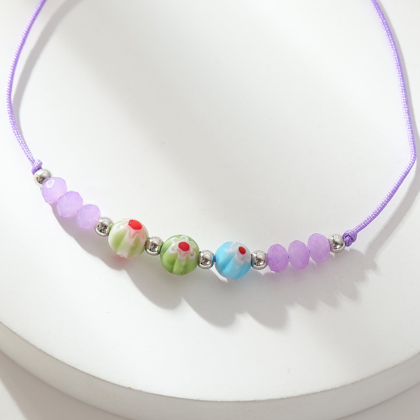 3 Millefiori Bead Bracelets - Colorful Handmade Jewelry for Women, Boho Style Adjustable Bracelets