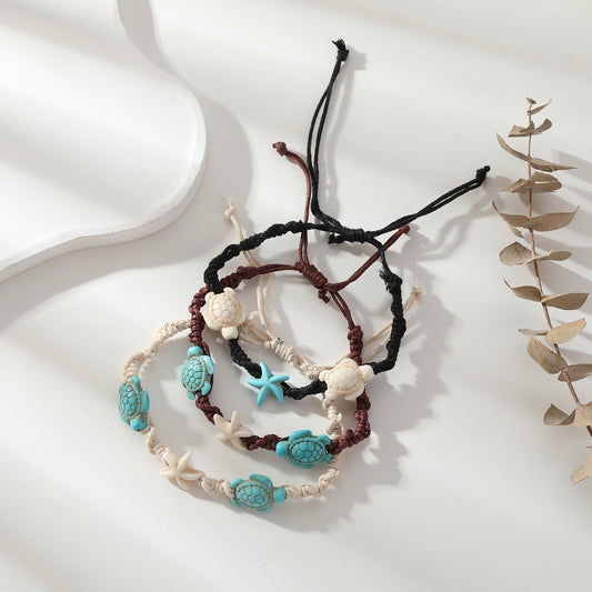 Handmade Macrame Bracelets with Turquoise & White Turtle & Starfish Beads - Coastal Jewelry for Women, Perfect for Everyday Style & Gifting