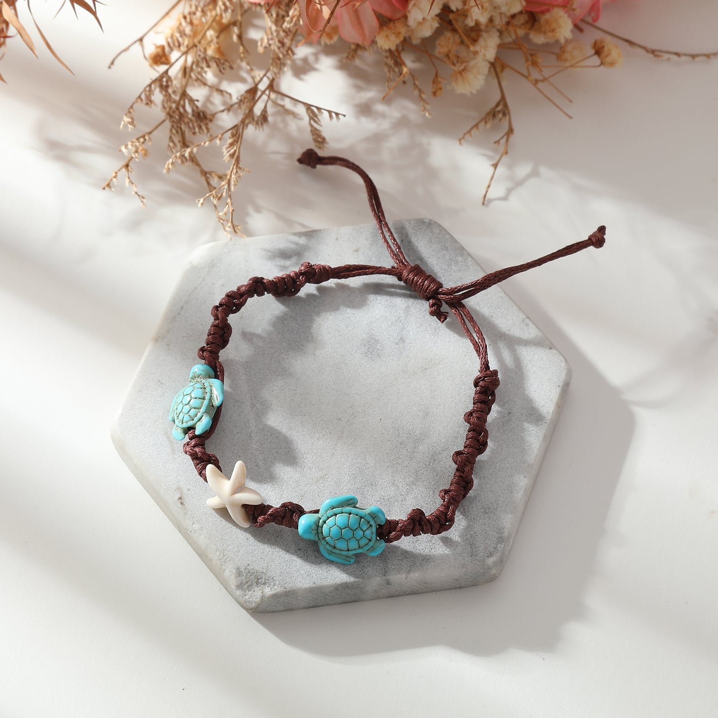 Handmade Macrame Bracelets with Turquoise & White Turtle & Starfish Beads - Coastal Jewelry for Women, Perfect for Everyday Style & Gifting