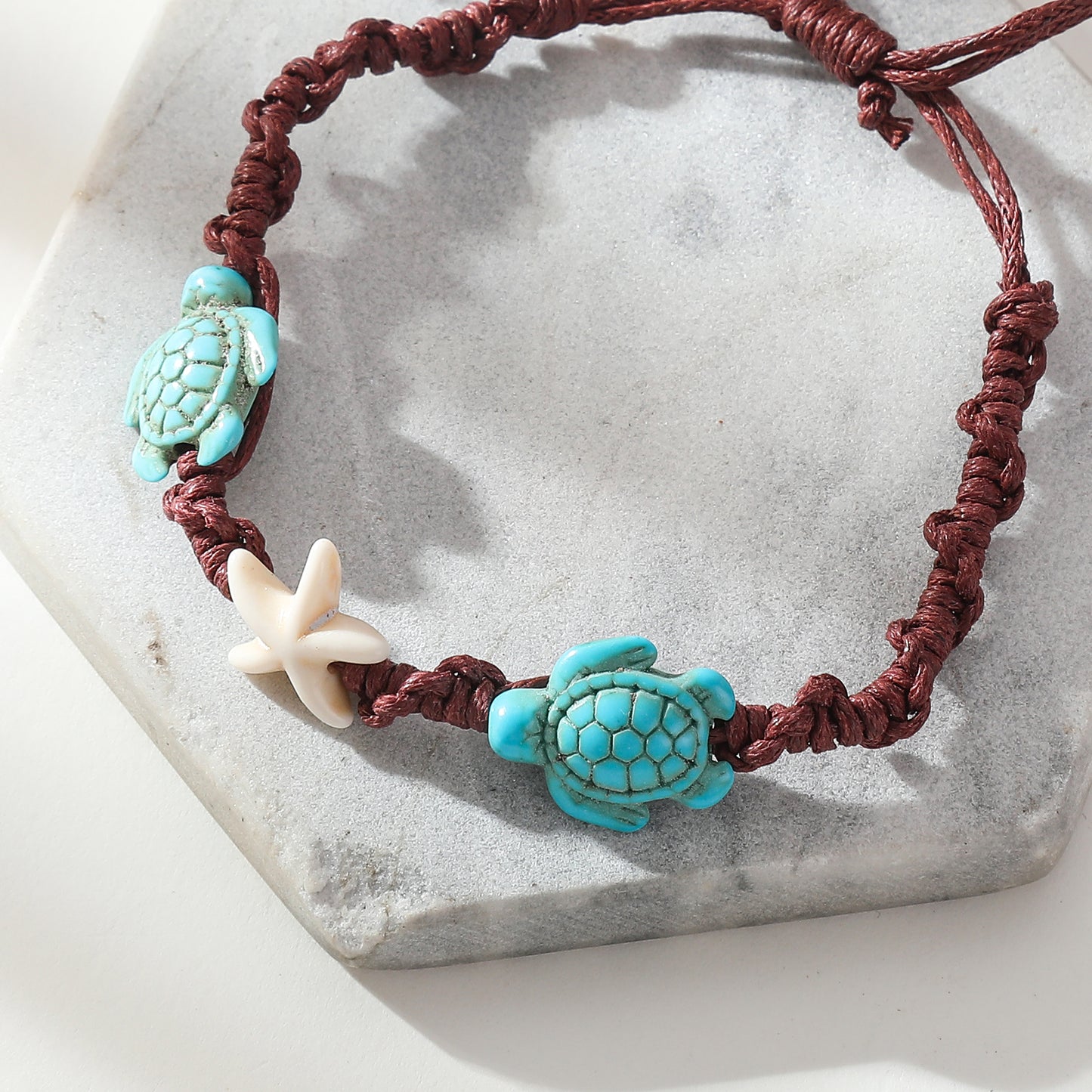 Handmade Macrame Bracelets with Turquoise & White Turtle & Starfish Beads - Coastal Jewelry for Women, Perfect for Everyday Style & Gifting