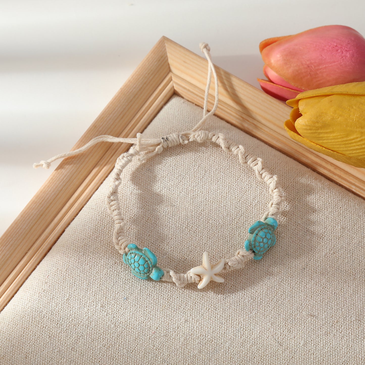 Handmade Macrame Bracelets with Turquoise & White Turtle & Starfish Beads - Coastal Jewelry for Women, Perfect for Everyday Style & Gifting