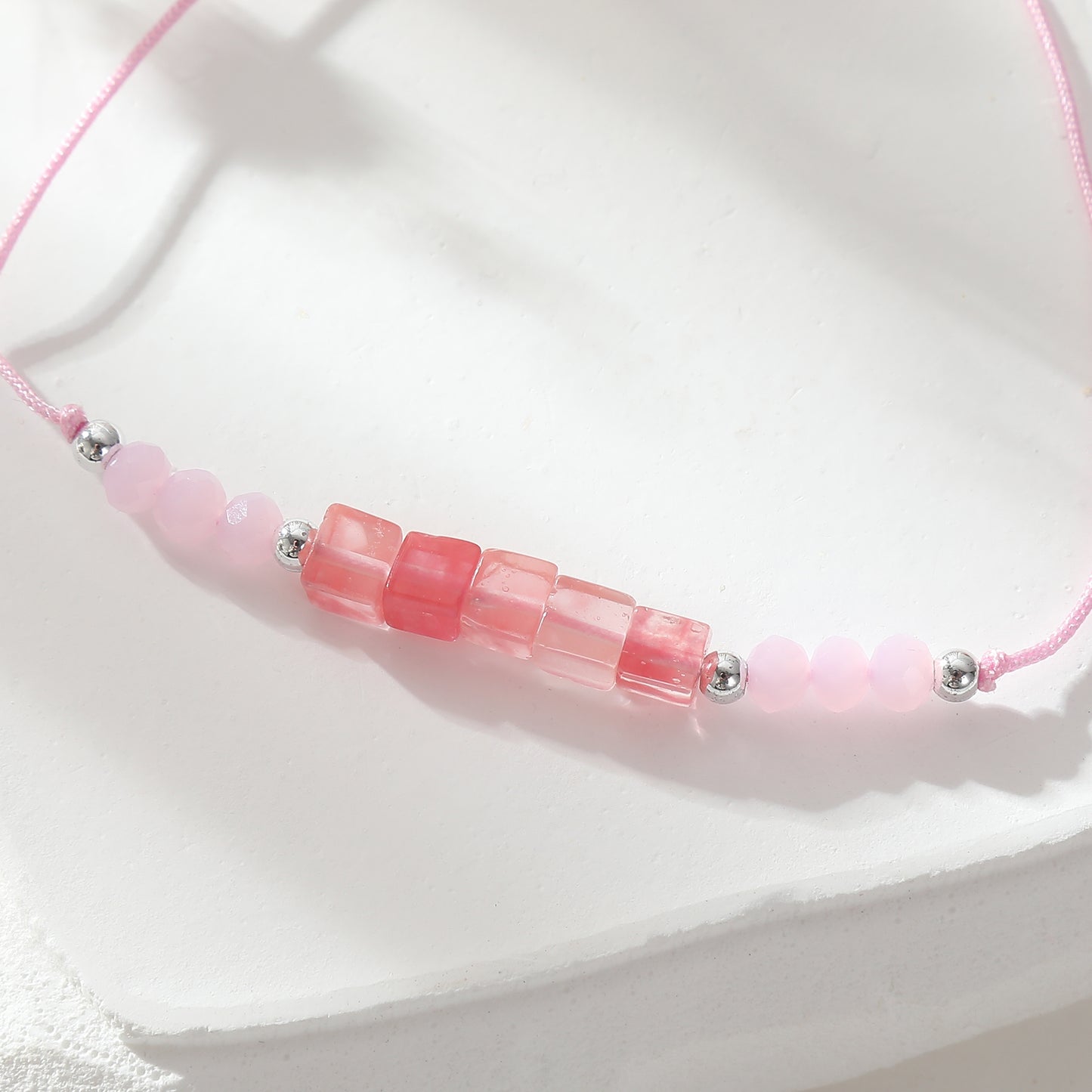 Adjustable Genuine Stone Bead Bracelet - Assorted Square & Round Beads, Boho Style Jewelry for Women, Perfect Gift