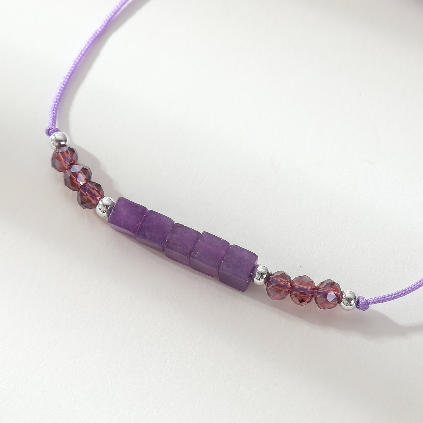 Adjustable Genuine Stone Bead Bracelet - Assorted Square & Round Beads, Boho Style Jewelry for Women, Perfect Gift