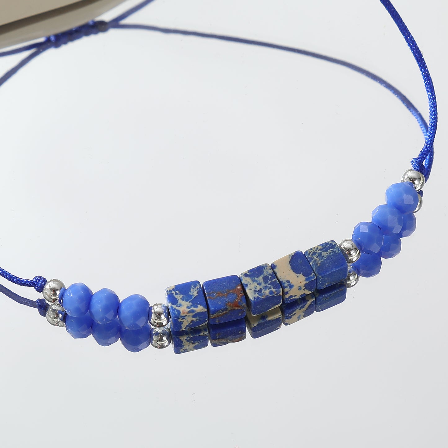 Adjustable Genuine Stone Bead Bracelet - Assorted Square & Round Beads, Boho Style Jewelry for Women, Perfect Gift