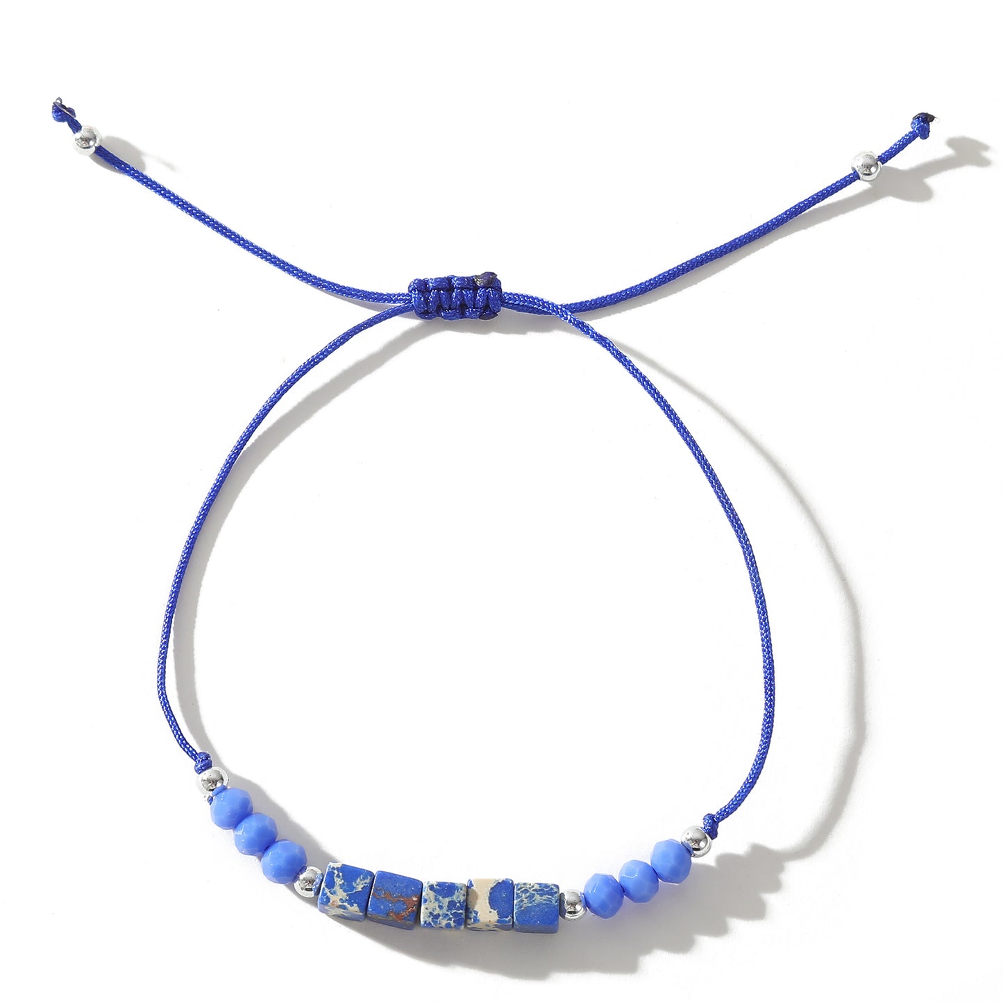 Adjustable Genuine Stone Bead Bracelet - Assorted Square & Round Beads, Boho Style Jewelry for Women, Perfect Gift