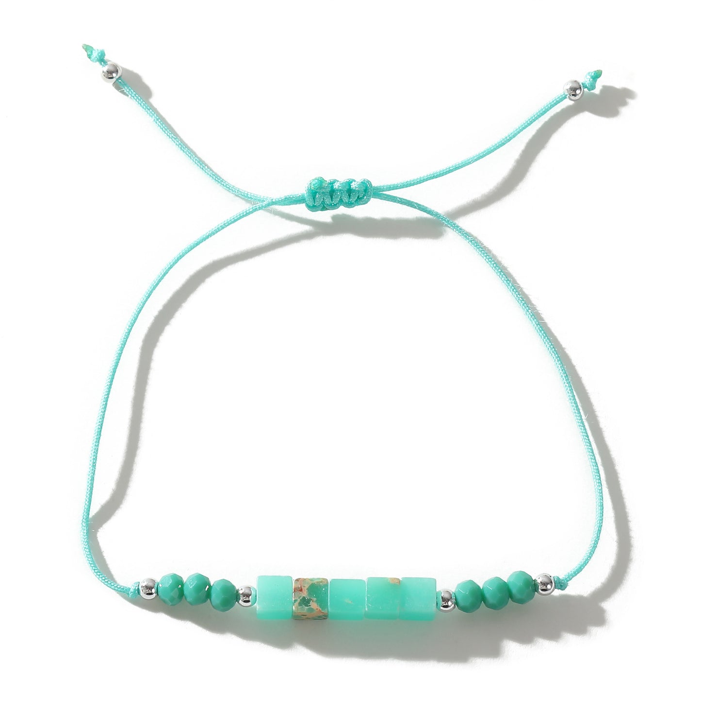 Adjustable Genuine Stone Bead Bracelet - Assorted Square & Round Beads, Boho Style Jewelry for Women, Perfect Gift