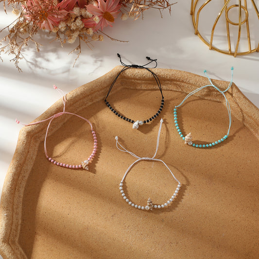 Adjustable String Bracelets with Shell & Silver Beads - Stylish Jewelry for Women, Perfect for Everyday Wear & Gifting