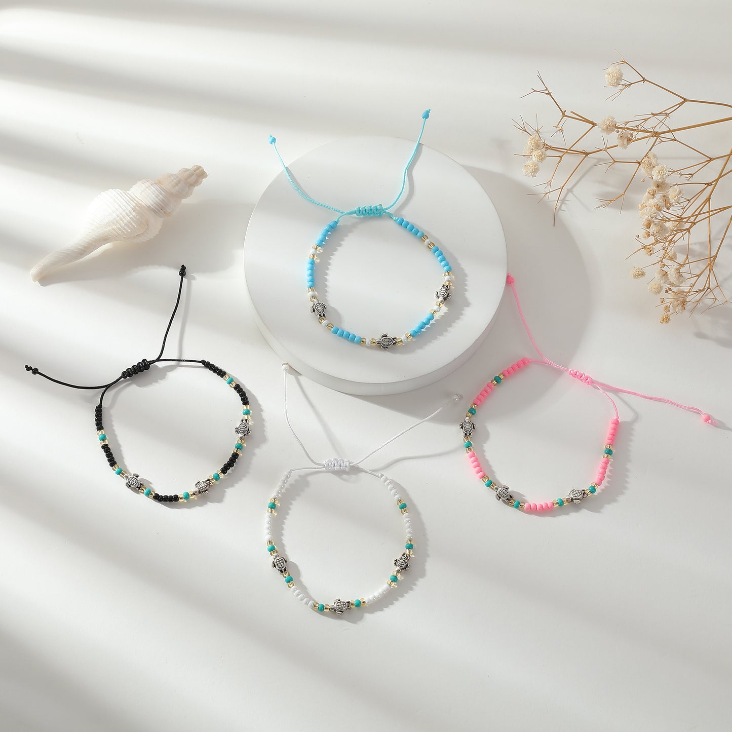 Adjustable Bohemian String Bracelets with 3 Silver Turtles & Seed Beads - Handmade Jewelry for Women, Perfect for Everyday Style & Gifting